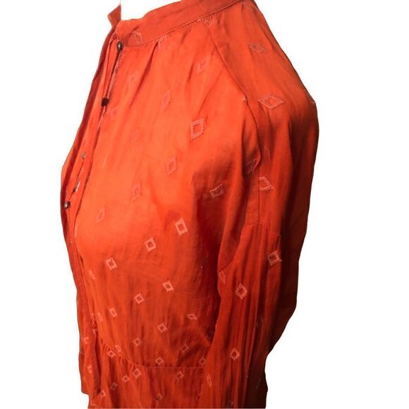 Anthropologie Pilcro harvest orange tiered tunic with metal button accents down - Picture 4 of 16